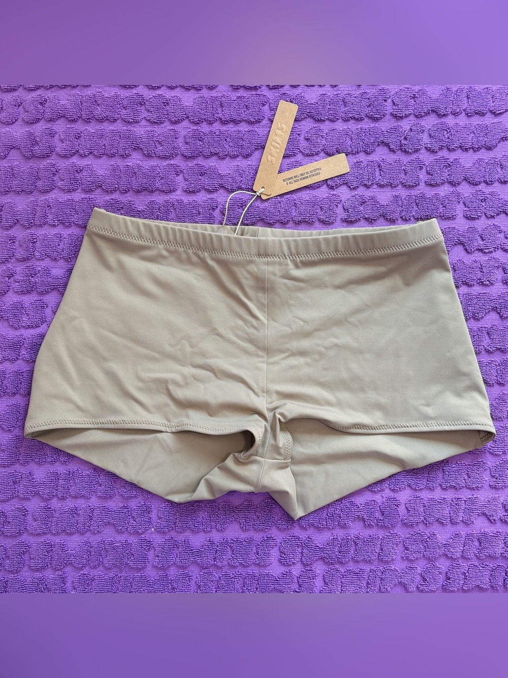 🤎 SKIMS Recycled Swim Cut Out Mid Waist Boyshort | Desert Tan | Sz. S | NWT 🏷